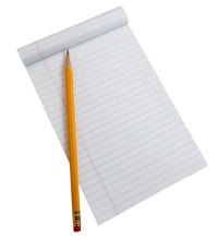 isolated blue notepad with yellow pencil